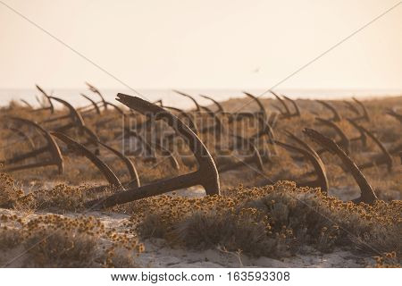 Europe Portugal Algarve Tavira Barril Beach Anchor