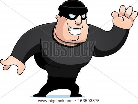 A cartoon illustration of a burglar waving.