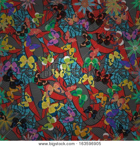 Seamless Pattern With Colorful Butterflies. Vector Illustration Eps 10. Radial Gradient Shape.
