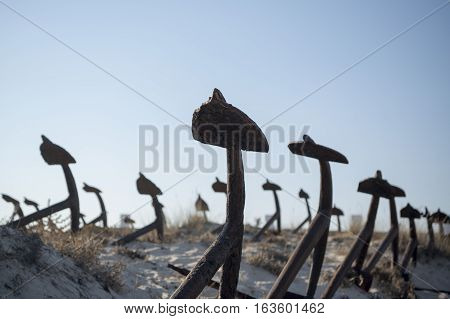 Europe Portugal Algarve Tavira Barril Beach Anchor