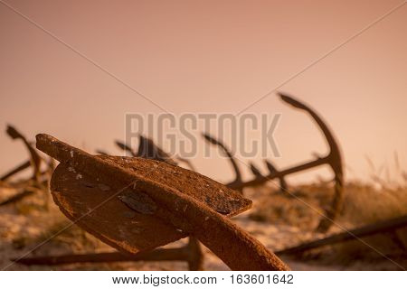 Europe Portugal Algarve Tavira Barril Beach Anchor