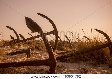 Europe Portugal Algarve Tavira Barril Beach Anchor