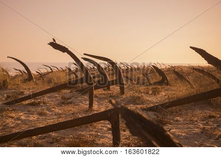 Europe Portugal Algarve Tavira Barril Beach Anchor