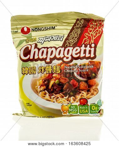 Winneconne WI - 22 December 2016: Package or Nongshim chapagetti noodles on an isolated background.