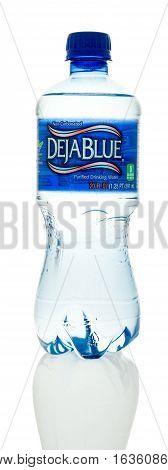Winneconne WI - 28 December 2016: Bottle of Deja Blue purified drinking water on an isolated background.