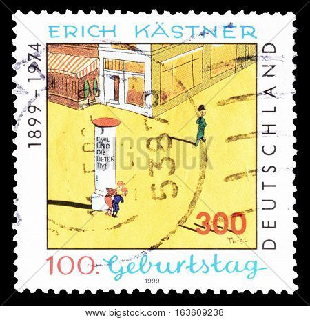 GERMANY - CIRCA 1999 : Cancelled postage stamp printed by Germany, that shows Erich Kastner.