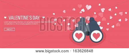 Vector illustration. Flat background with binoculars. Love, hearts. Valentines day. Be my valentine. 14 february.