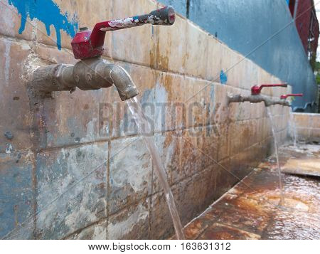 The tap is opened and the water flow.