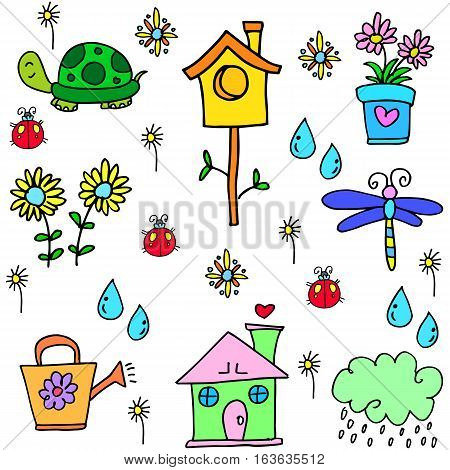 Illustration spring item of doodles collection stock