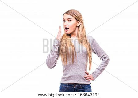 Young Blonde Girl Yawing On White Background