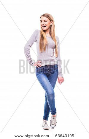 Young Blonde Girl Posing On White Background