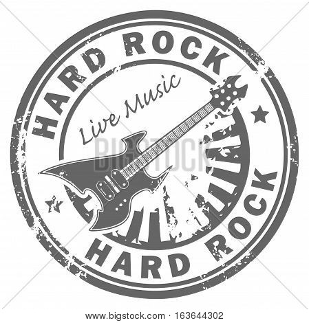 Grunge rubber stamp with the guitar and the words Hard Rock written inside the stamp, vector illustration