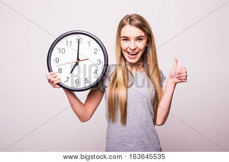 Happy Girl Are In Time On Clock Schedule