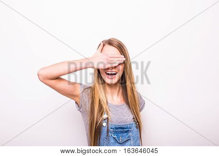 Happy Girl Close With Hand Her Eyes