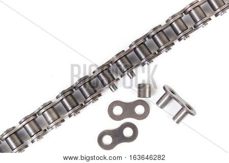 industrial driving roller chain isolated on white background