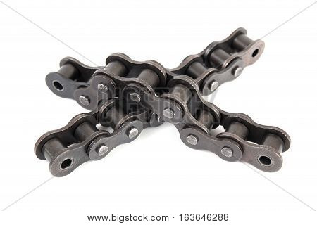 industrial driving roller chain isolated on white background
