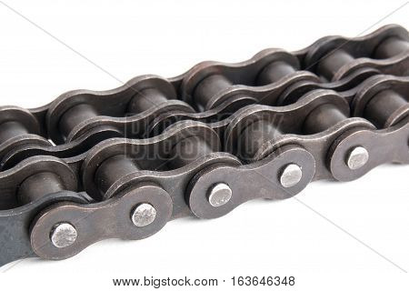 industrial driving roller chain isolated on white background
