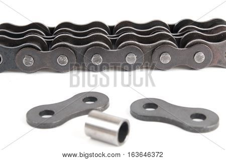 industrial driving roller chain isolated on white background