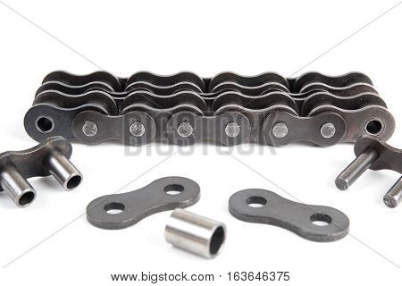 industrial driving roller chain isolated on white background
