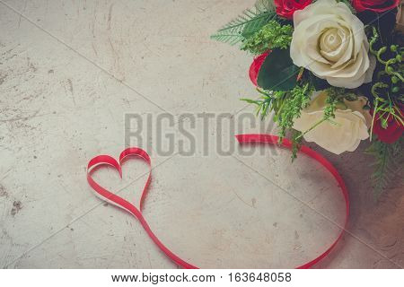 Valentine Day Background, Red Heart With Red White Rose