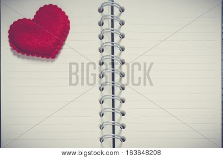 Valentine Day Background,red Heart With Notebook Paper Red White Rose