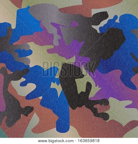 Camouflage pattern background clothing print repeatable camo glamour grunge of scratch vector. Blue purple black grey