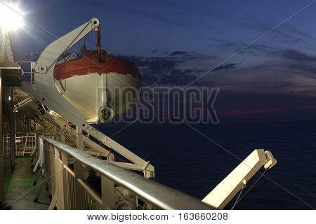 Part Of The Big Ferry, Saving Boat On The Ferry Boat