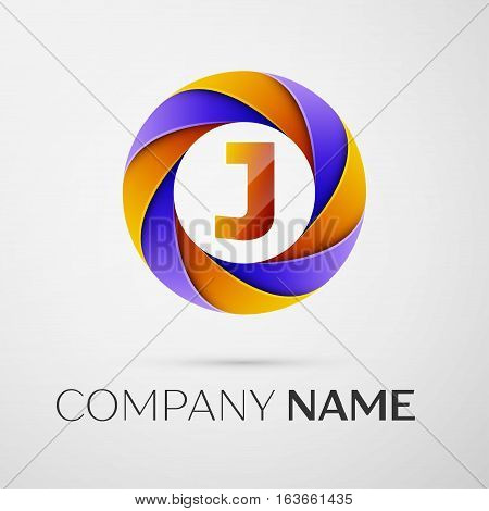 Letter J vector logo symbol in the colorful circle on grey background. Vector template for your design