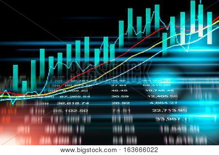 Stock Market Indicator And Financial Data View From Led. Double Explosure  Financial Graph And Stock