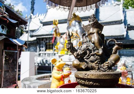 Close up Ancient Bronze Statue Ganesha Hindu God of Elephan Lord of Sucess at Chiang Mai Thailand