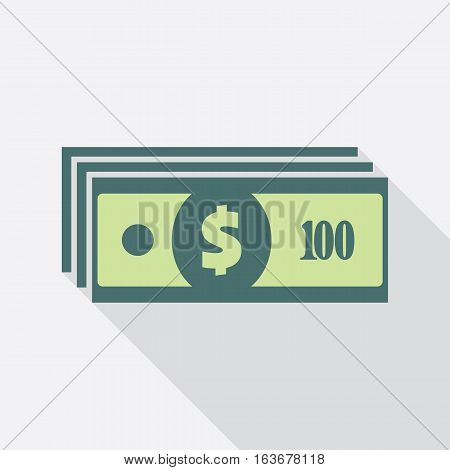 Dollar banknotes stack. Flat icon. American currency note symbol. One hundred USA dollars vector pictogram. Greenback stylized eps8 illustration.