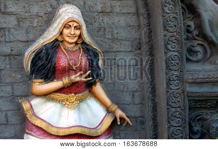 HYDERABAD,INDIA-DECEMBER 23:Indian manipuri form dancer Wall art on the pillar of Flyover during Conference of the Parties-11 on December 23,2016 Hyderabad,India