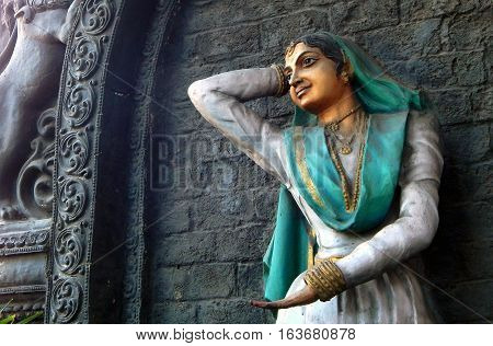 HYDERABAD,INDIA-DECEMBER 23:Indian kathak form of dancer Wall art on the pillar of Flyover during  Conference of the Parties-11 on December 23,2016 Hyderabad,India