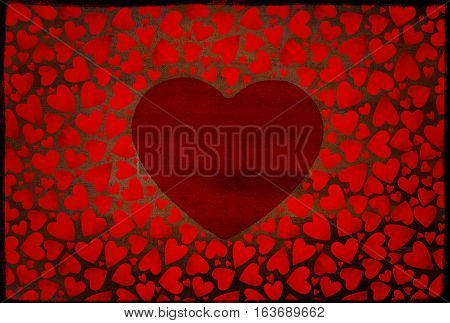 Romantic red heart background. Many flying hearts on red background. For wedding card, valentine's day greetings, lovely frame