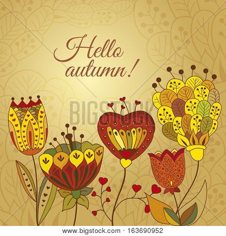 Vector autumn doodles card. Vector decorative invitation.