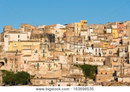 The old town of Ragusa Ibla in Sicily in the last evening light