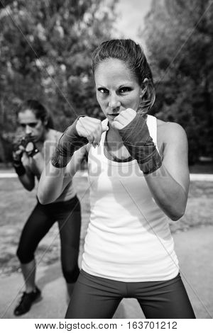 Women In Guard Position On Taebo