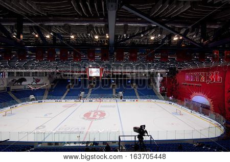 Podolsk - October 30, 2016: Interior Of Vityaz Ice Hockey Arena Just Before Hockey Game Vityaz Vs Dy