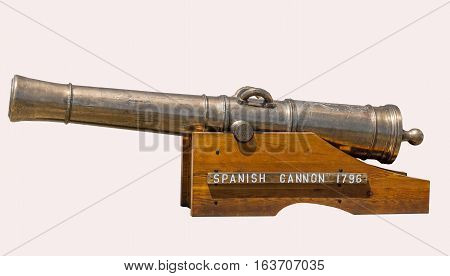 Spanish Cannon 1796 on a white background. 5 June 2015 Ft. Lewis Washington.