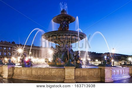 The fountain de la Concorde is monumental fountain designed by Jacques Ignace Hittorff and completed in 1840 during the reign of King Louis Philippe.