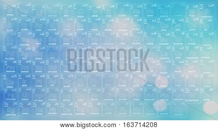Dark blue background of Periodic Table of the Elements with the 4 new elements: Nihonium, Moscovium, Tennessine, Oganesson. Included on November 28, 2016 by the International Union of Pure and Applied Chemistry