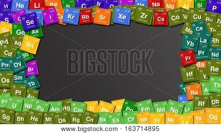 Colorful frame made with symbols of the Periodic Table of the Elements with the 4 new elements: Nihonium, Moscovium, Tennessine, Oganesson. Included on November 28, 2016 by the International Union of Pure and Applied Chemistry