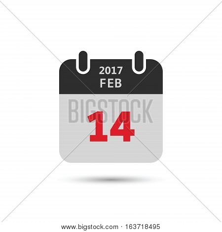 Valentines day flat calendar icon 14 february vector isolated sheet.