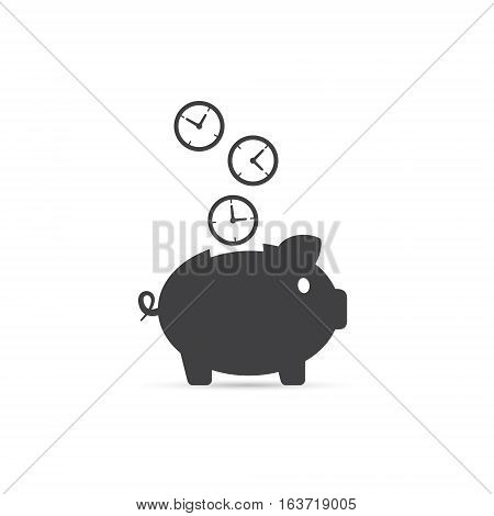 Time is money piggy bank icon vector illustration. Save time concept.