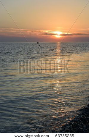 Sunset over the sea in the Bay of Imereti. Sochi Russia