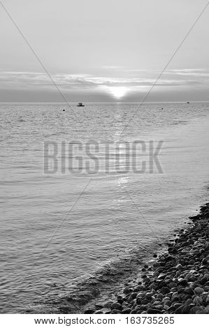 Sunset over the sea in the Bay of Imereti. Sochi Russia