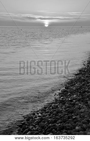 Sunset over the sea in the Bay of Imereti. Sochi Russia