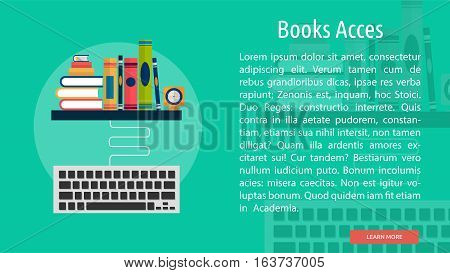 Books Acces Conceptual Banner | Great flat icons with style long shadow icon and use for teacher, education, science, analysis, knowledge, learning, event and much more.