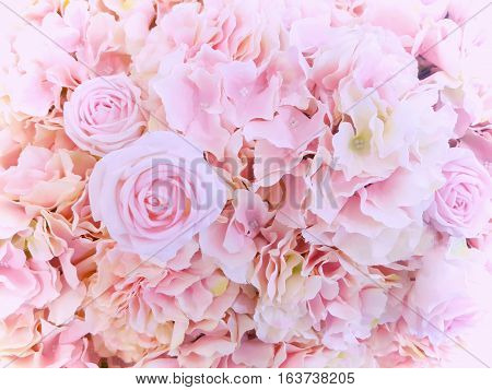 Dreamy concept of pink and violet flower bouquets bunch of flowers background for valentine or wedding concept