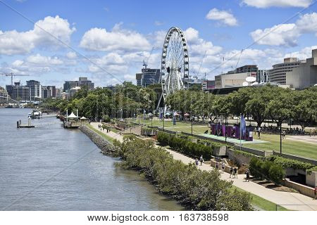 BRISBANE, AUSTRALIA - December 28, 2016: The Wheel of Brisbane is an almost 60 metres tall ferris wheel installed in South Bank Parklands Brisbane Australia.